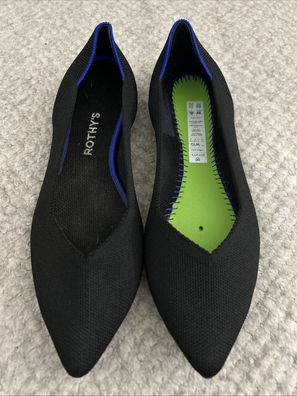 Rothy’s Black Pointed Toe Slip On Ballet Flats Women’s Size 10